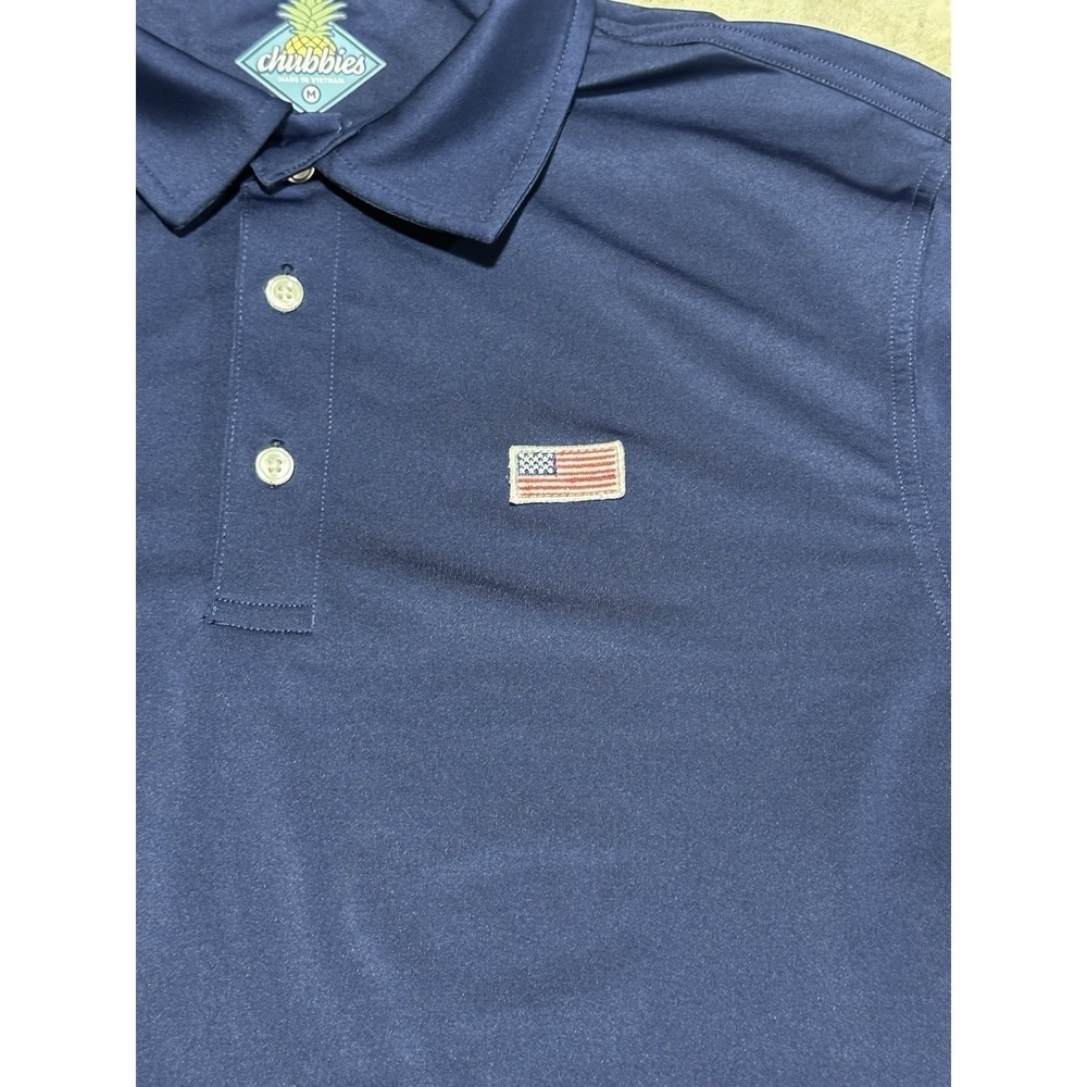Chubbies Out Of Blue Embroidered Flag Short Sleeve Performance Polo Shirt Sz M - Picture 2 of 8